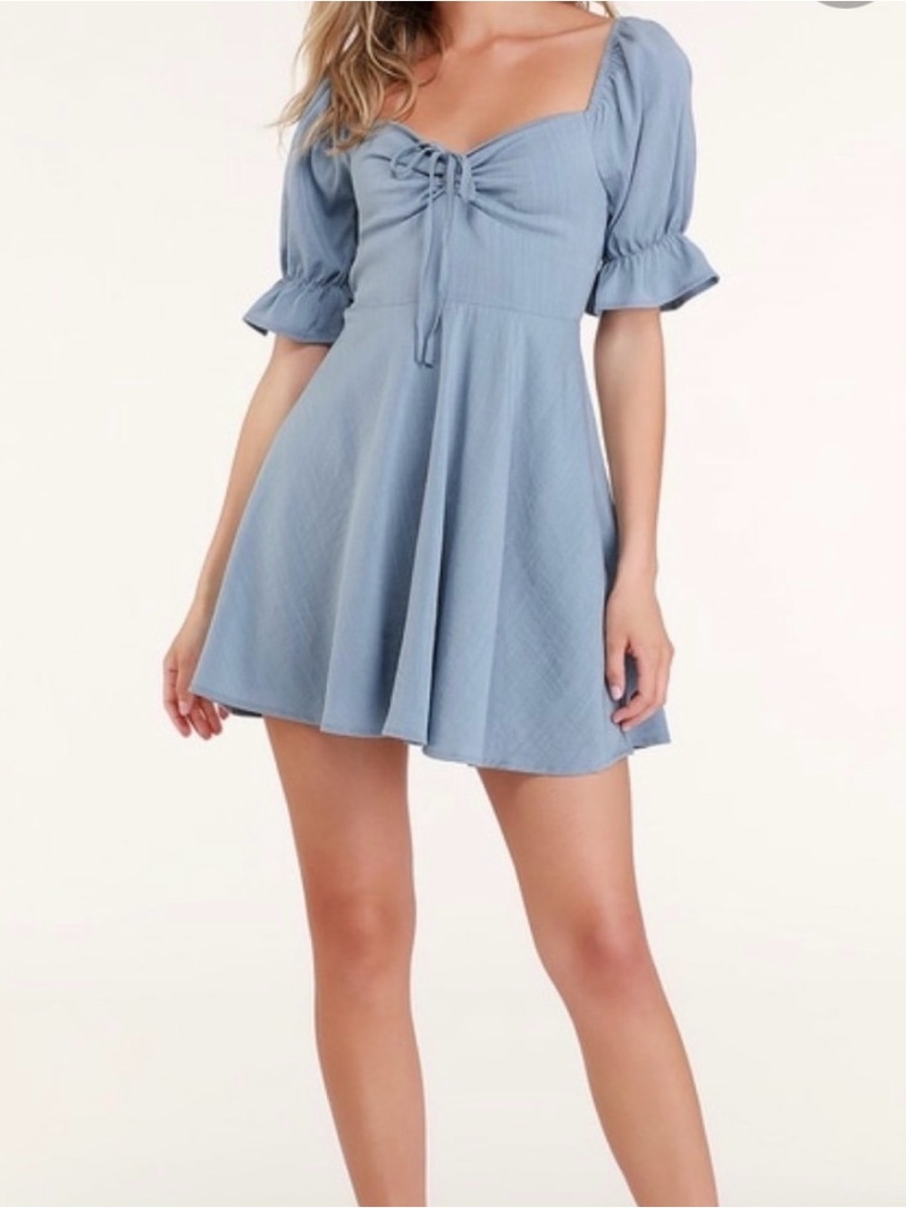 Lulus Elsie Dusty Blue Puff
Sleeve Mini Dress